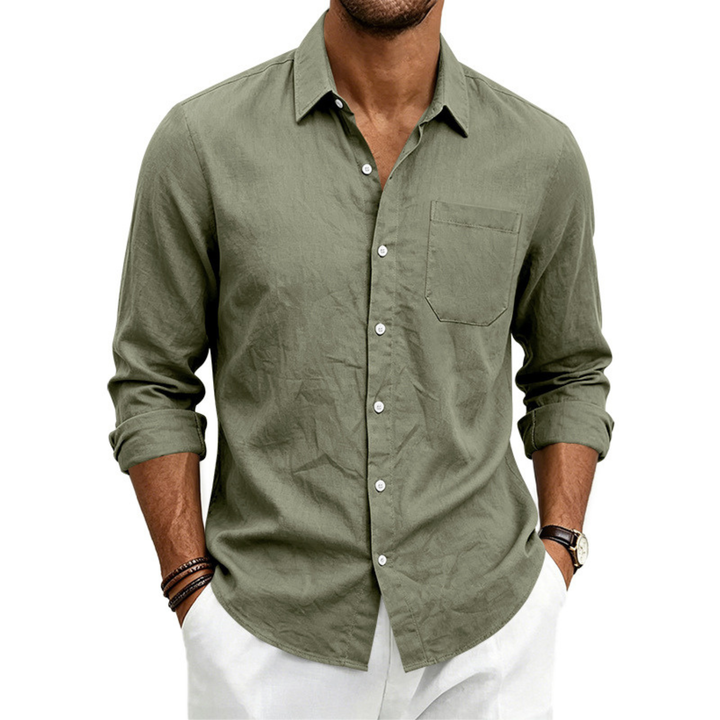 Stylish men's long-sleeve lapel shirt, a versatile loose-fit top for smart casual fashion.