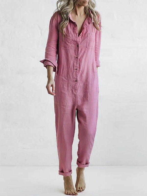 Comfortable women's long sleeve jumpsuit with relaxed fit, perfect for everyday style & versatile fashion.