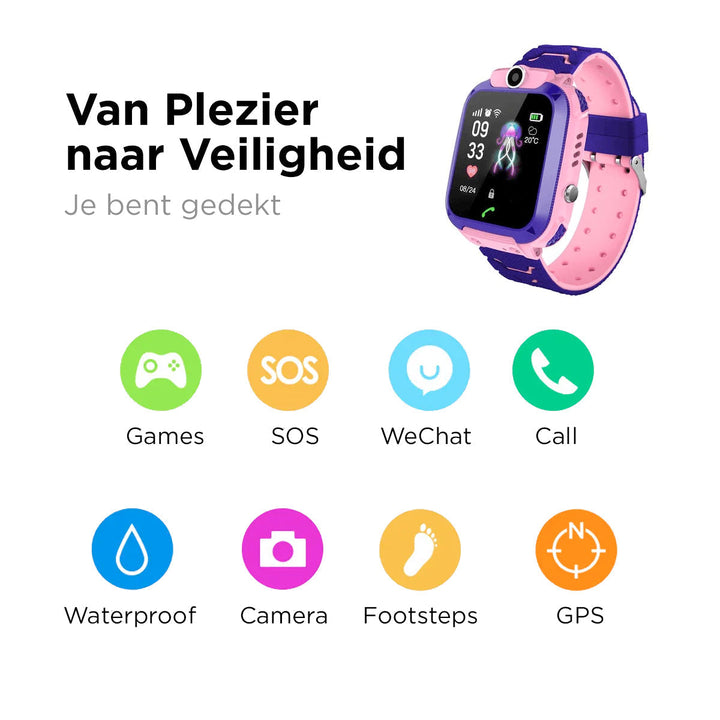 Smartwatch for children's safety, featuring GPS, two-way calling, and a durable, splash-proof design.