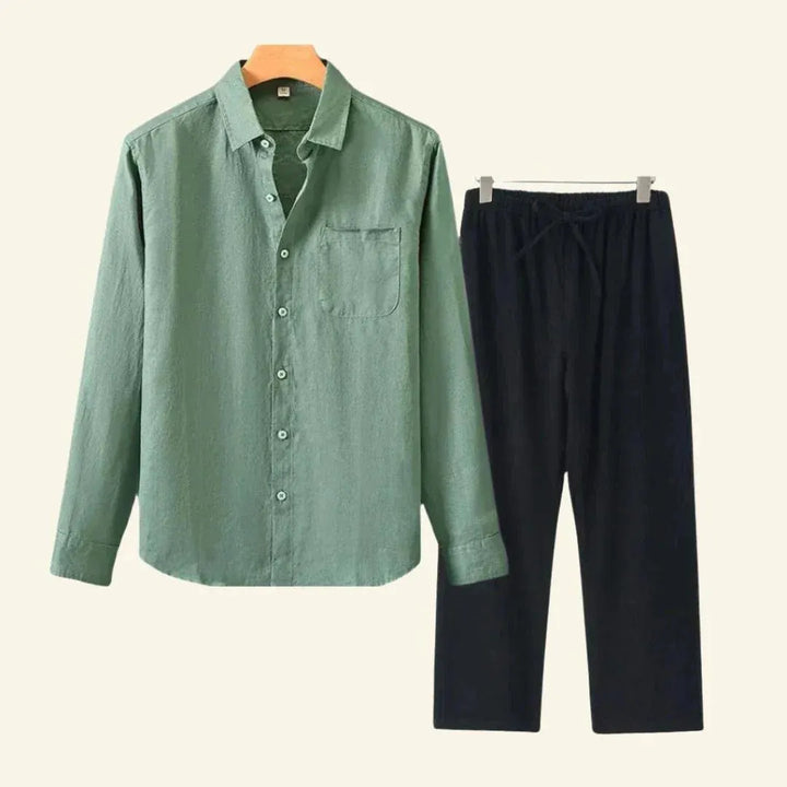 Model showcasing men's relaxed fit two-piece co-ord set, perfect for summer casual outings.