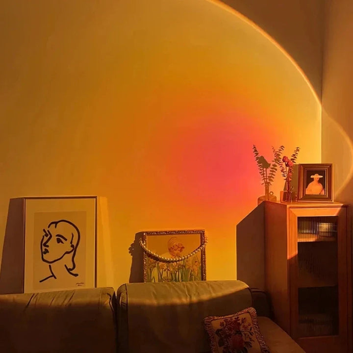 Adjustable head RGB sunset projector lamp. Easily direct gradient light for personalized room decor & ambiance.