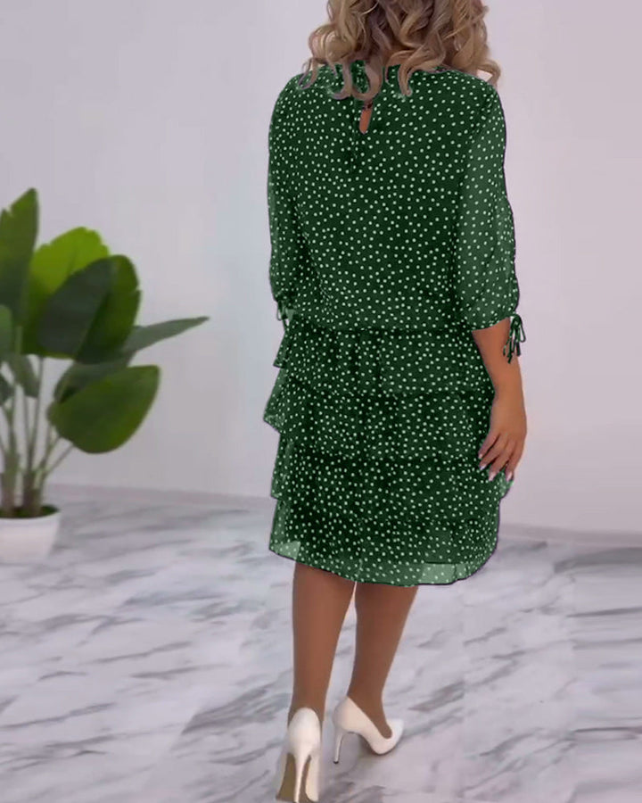 Women's Tiered Polka Dot Dress with Split Sleeves