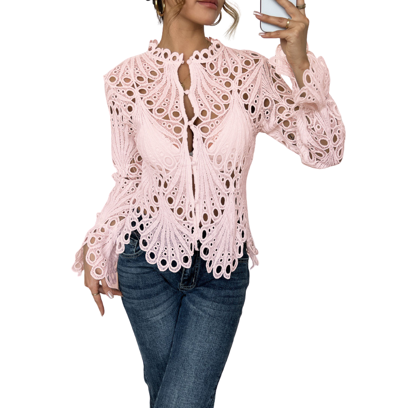Women's Crochet Lace Blouse with Scallop Hem