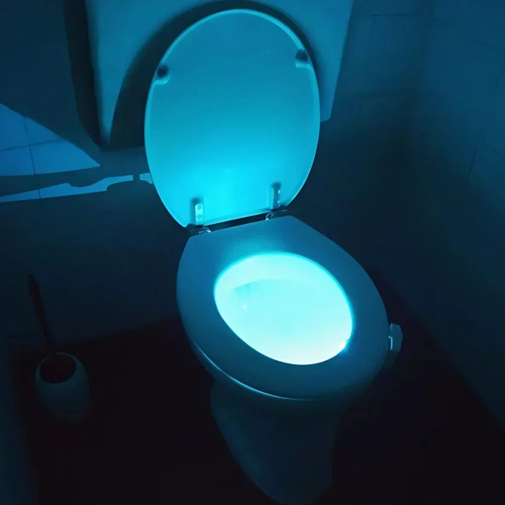 Smart motion sensor toilet night light with vibrant color-changing LED. Perfect for safe, convenient bathroom use at night.