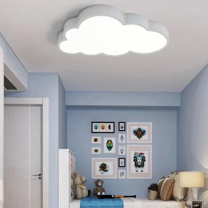 Playful LED cloud ceiling lamp for children's rooms, providing warm white light. Ideal for nurseries & kids' spaces.