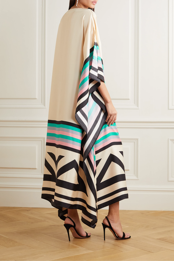 Women's Geometric Print Kaftan Maxi Dress with Batwing Sleeves