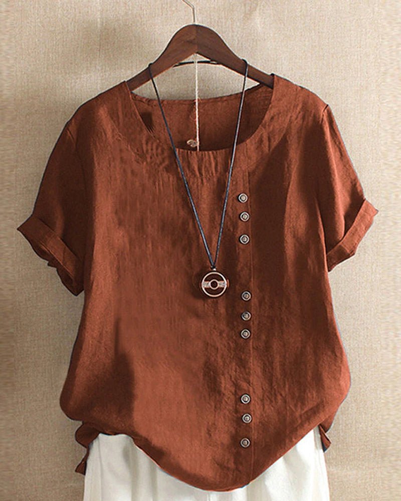 Women's Linen Button-Front Top - Relaxed Fit