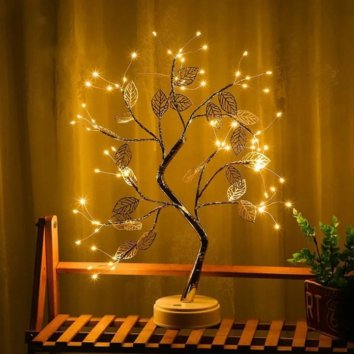 Stunning LED golden leaf bonsai tree lamp, a unique warm white decorative light and excellent gift idea for home decor.