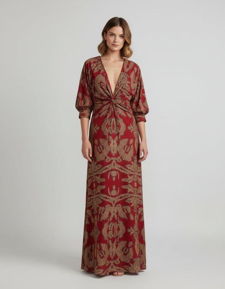 Detail shot: Adjustable wrap tie on a stylish women's maxi dress, showcasing its versatile boho design.