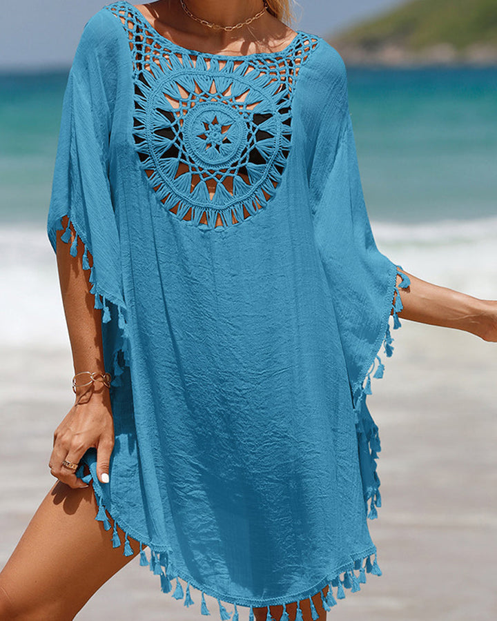 Summer women's boho cover-up, elegant and flowy, ideal for beach, pool, or vacation resort wear.