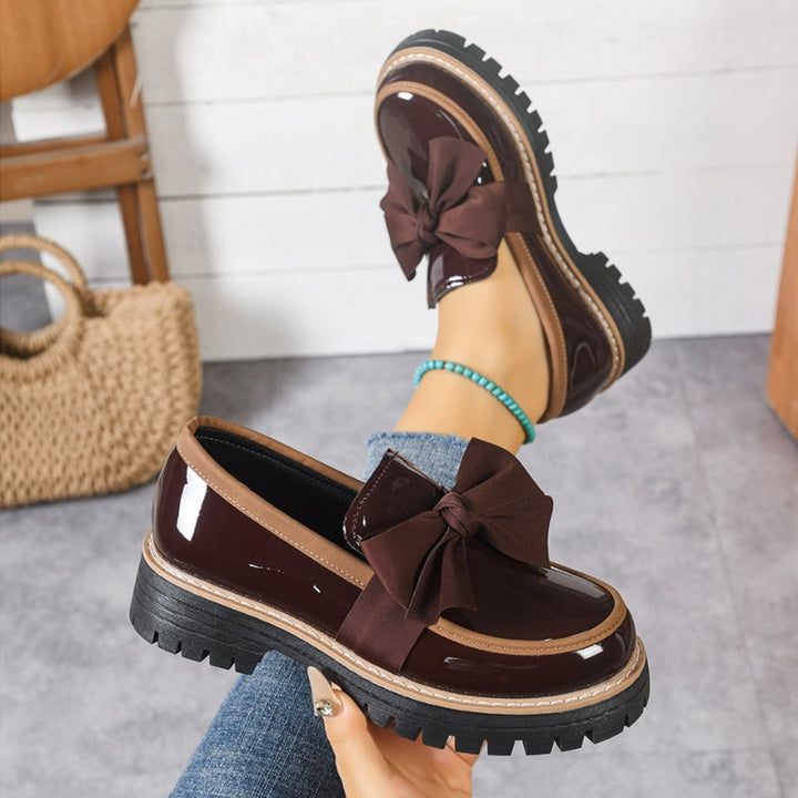 Women's Bow Detail Patent Platform Loafers