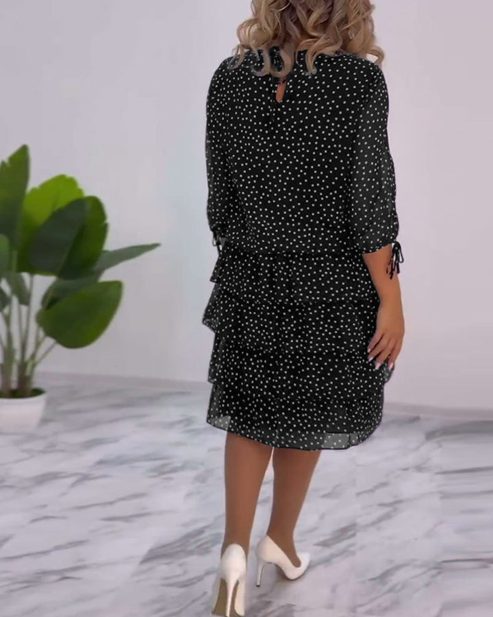 Women's Tiered Polka Dot Dress with Split Sleeves