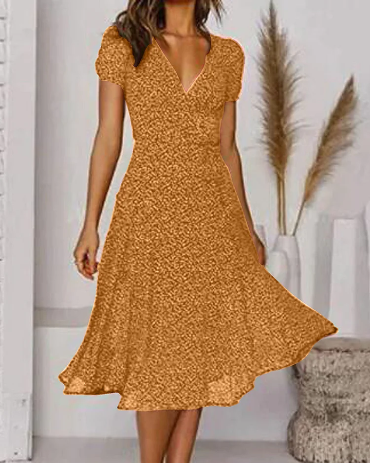 Aurora™ | Women's V-Neck Puff Sleeve Midi Dress
