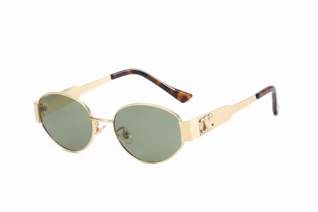 Women's retro vintage small sunglasses with UV400 protection, metal frame. Fashionable eyewear accessory.