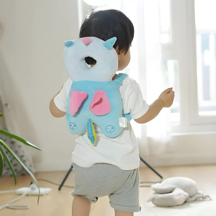 Unisex infant safety gear, a soft protective head cushion for babies' fall prevention during active play.