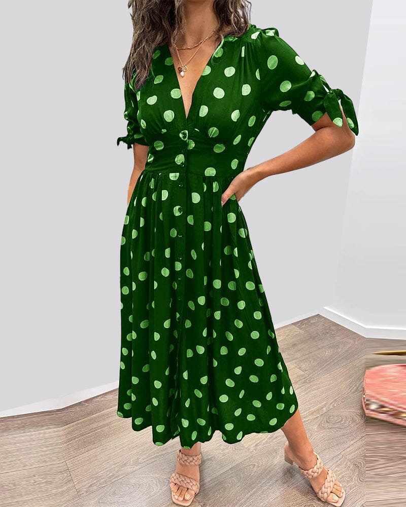 Polka Dot V-Neck Midi Dress