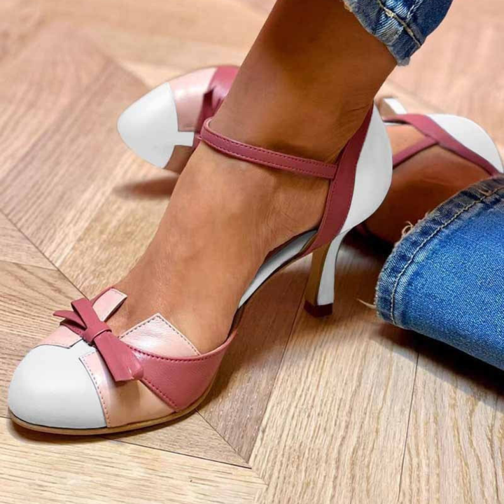 Dusty blue vintage mid-heel sandals for women. Features an adjustable strap & comfortable design for summer elegance.