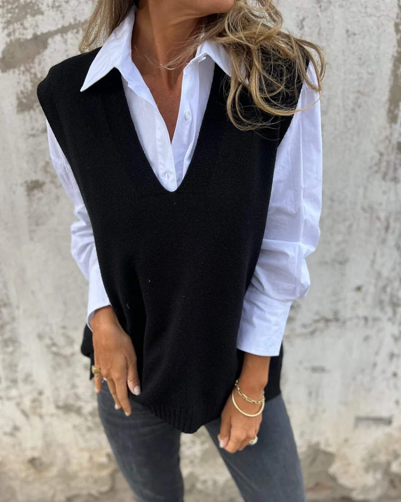 Versatile women's knit vest. Elegant sleeveless top for comfortable wear and casual chic style.