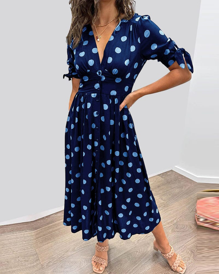 Polka Dot V-Neck Midi Dress