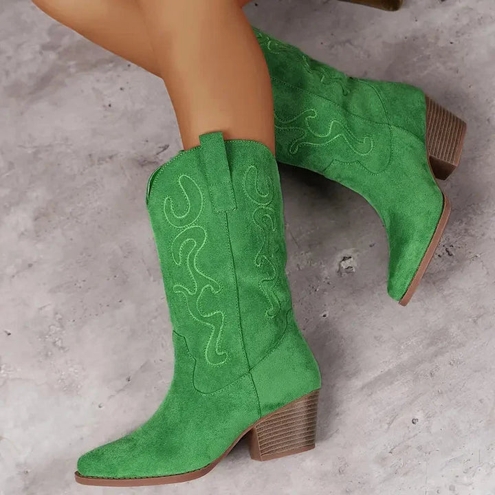 Elegant women's footwear: Ankle cowboy boots with classic western stitching, a versatile daily wear choice.