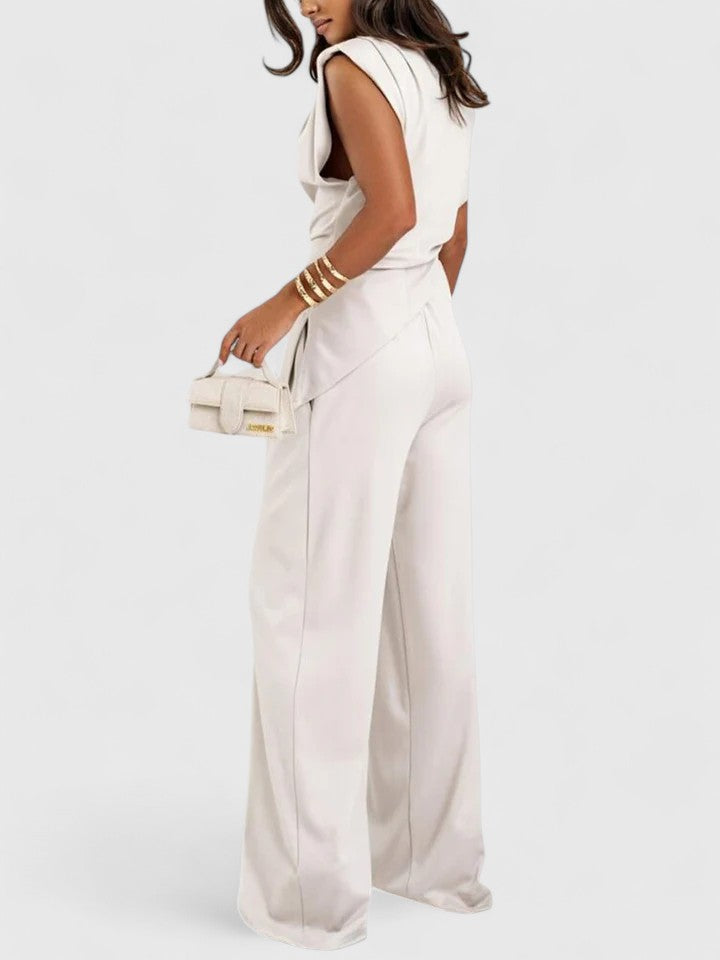 Women's Draped Sleeveless Top & Wide Leg Trousers Set