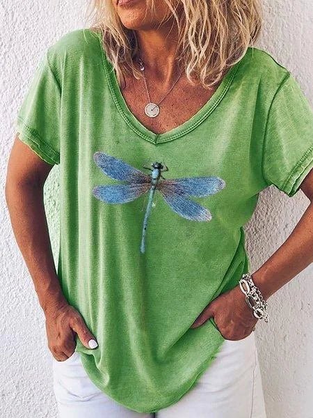 Women's Dragonfly Print V-Neck Tee