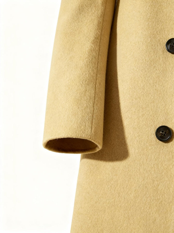 Men's sophisticated long trench coat, classic tailored style for elegant autumn outerwear.