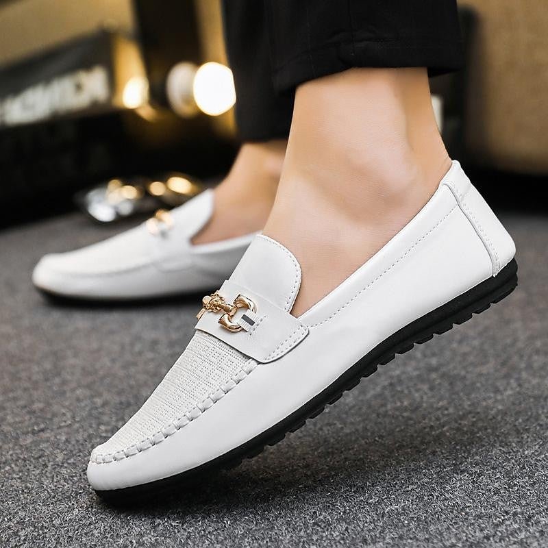 Versatile men's dress shoes, slip-on loafers with refined style suitable for business casual.