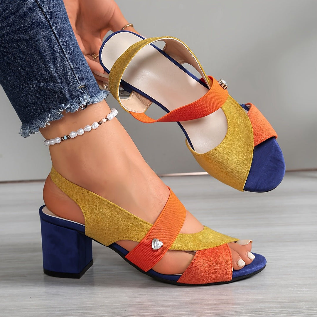 Side view of elegant women's orthopedic block heels, showcasing comfortable design & chic style.
