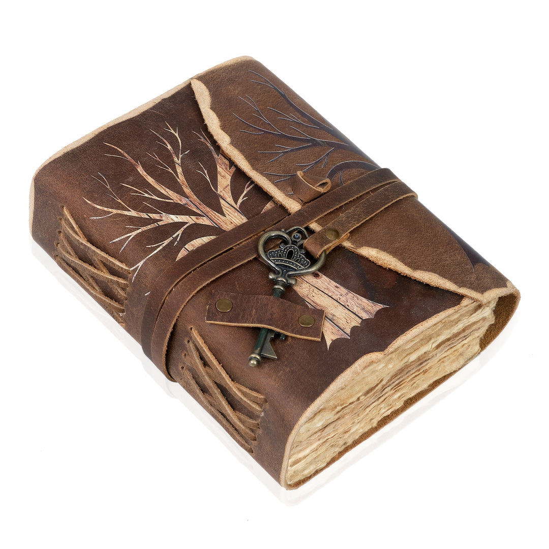 Brown vintage journal, leather look cover, metal key lock. Ideal for secrets & stories.
