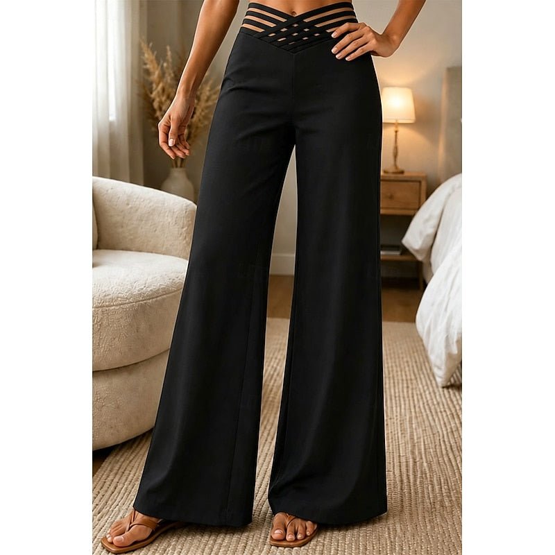 Versatile women's elegant wide-leg trousers with a modern high-waist design, great for dressy or casual style.