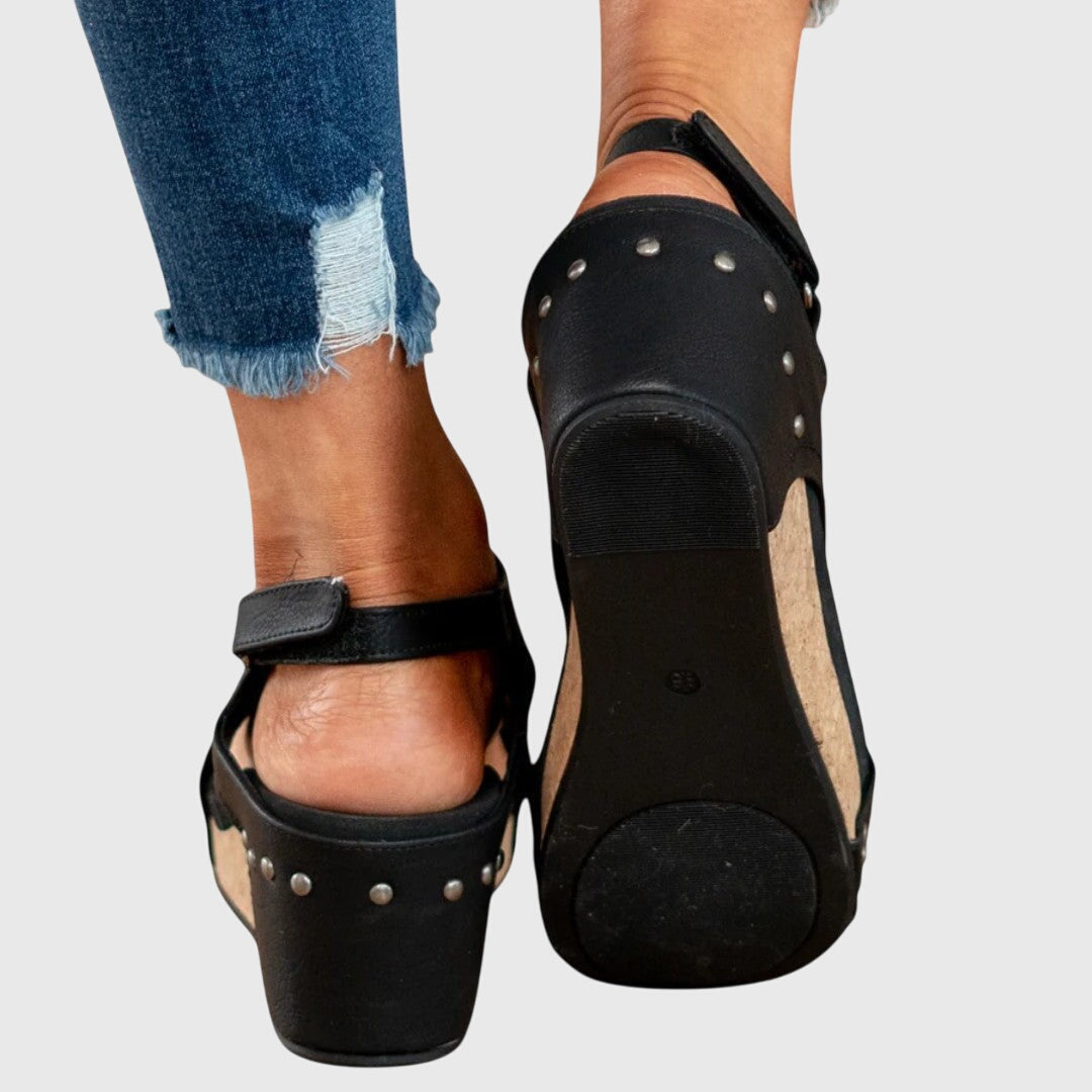 Orthopedic open toe sandals for women, featuring a comfortable wedge and adjustable straps for fit.