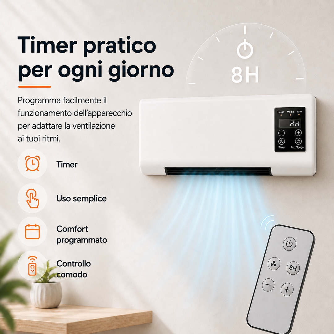 White compact wall fan with remote, providing effective and quiet air circulation.