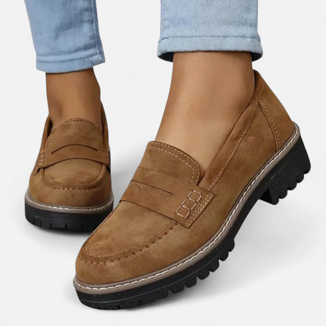 Stylish women's heeled loafers. Elegant slip-on design for work, casual outings, & fashion-forward daily wear.