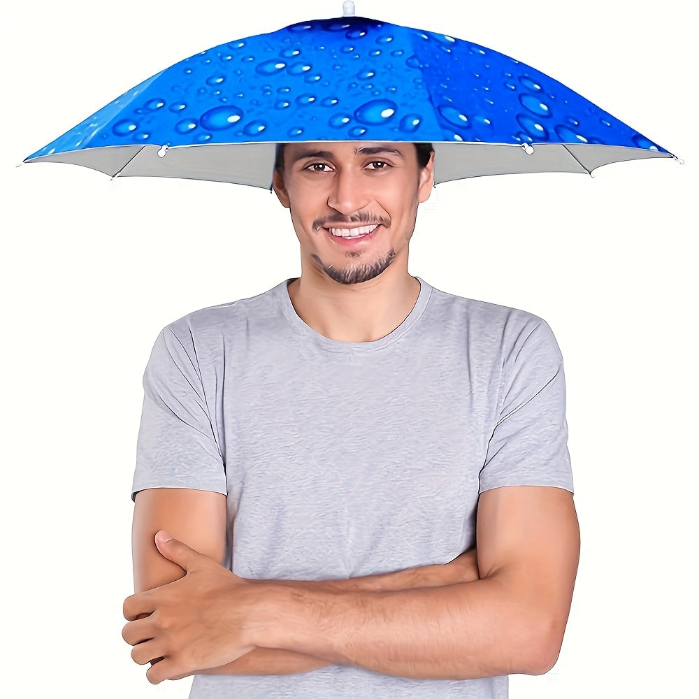 Hands-free foldable umbrella hat with UV protection, excellent for general outdoor use.