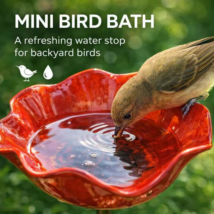 Decorative floral metal bird feeder, vibrant colors, enhances patio & balcony decor while attracting birds.