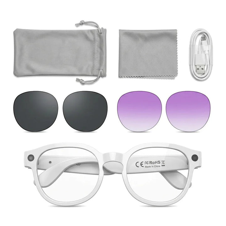Unisex 4K video recording camera glasses for discreet hands-free recording, ideal for personal security & surveillance.
