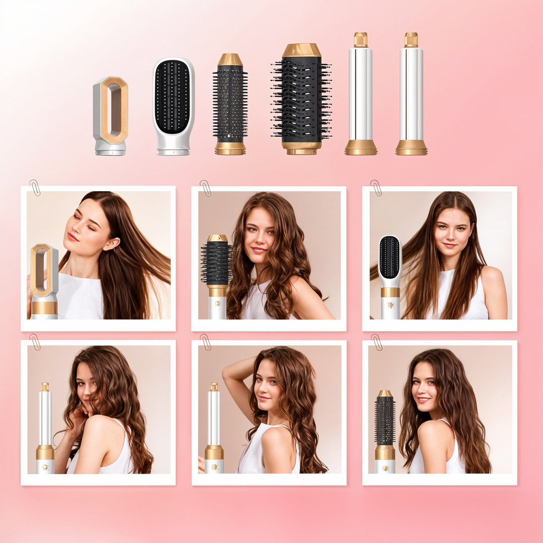 Professional 5-in-1 hair styling tool for blowouts, curling, and straightening.