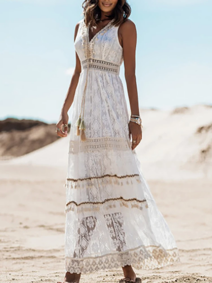 Women's Boho Maxi Dress with Tassels
