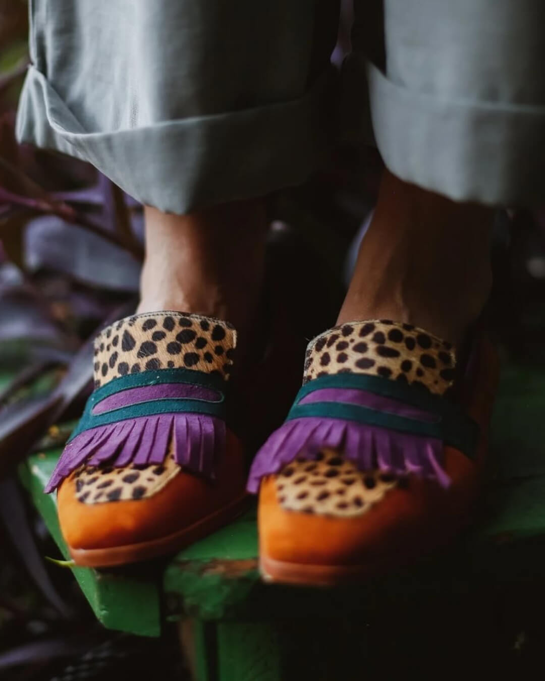 Stylish women's animal print fringe loafers. Comfortable slip-on shoes, great for trendy everyday fashion footwear.