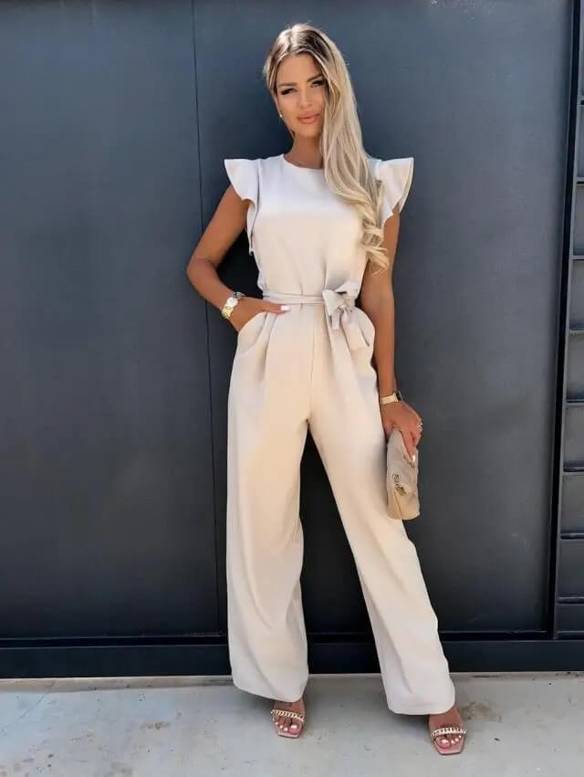 Women's Ruffle Sleeve Wide-Leg Jumpsuit