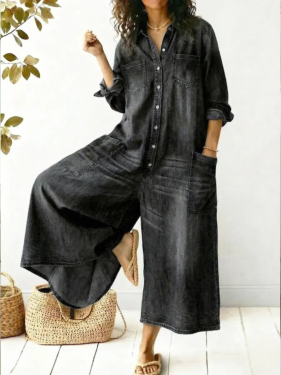 Orlysa Women's Denim Wide-Leg Jumpsuit