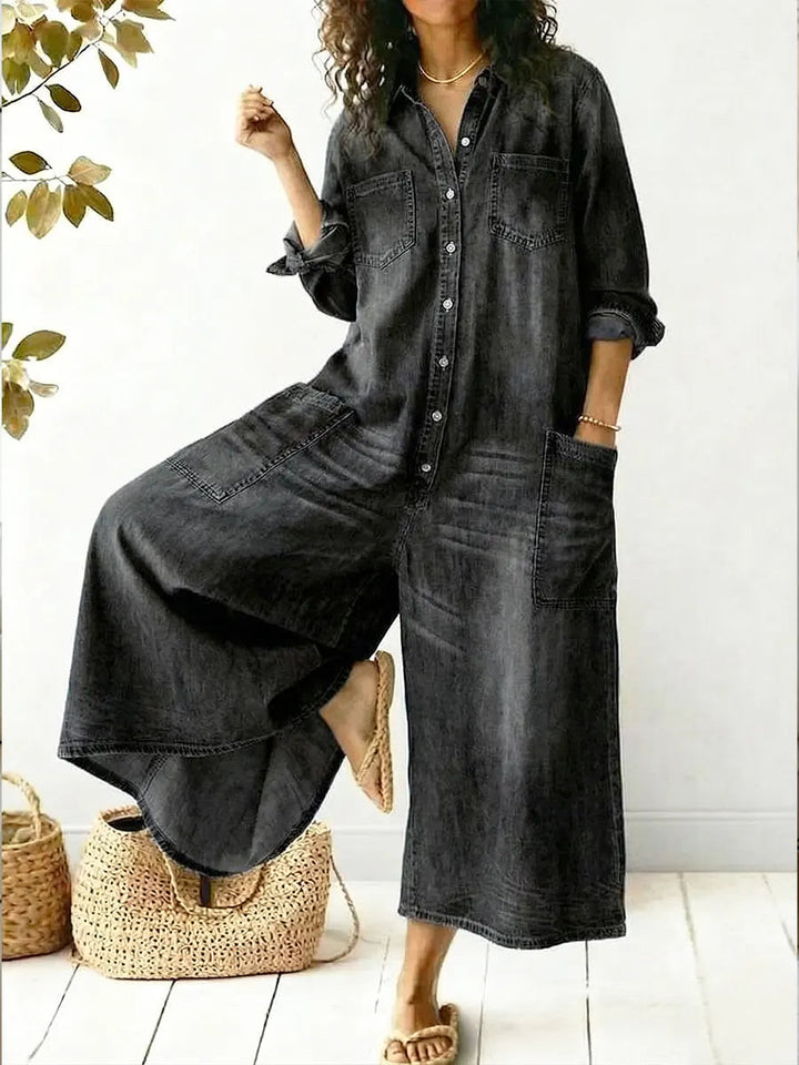Orlysa Women's Denim Wide-Leg Jumpsuit