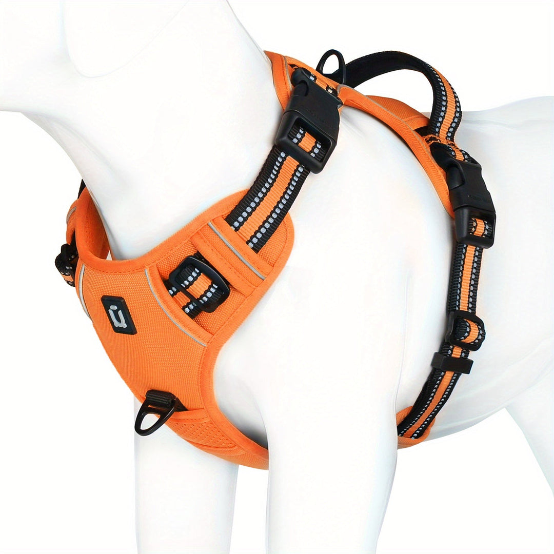 Breathable reflective dog harness for comfortable, all-day wear & safe walking.