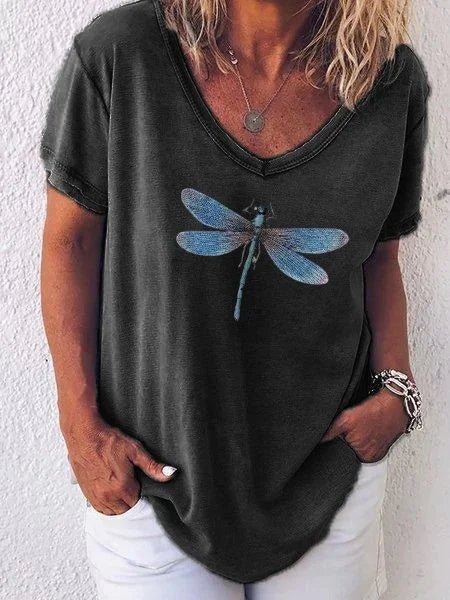 Women's Dragonfly Print V-Neck Tee