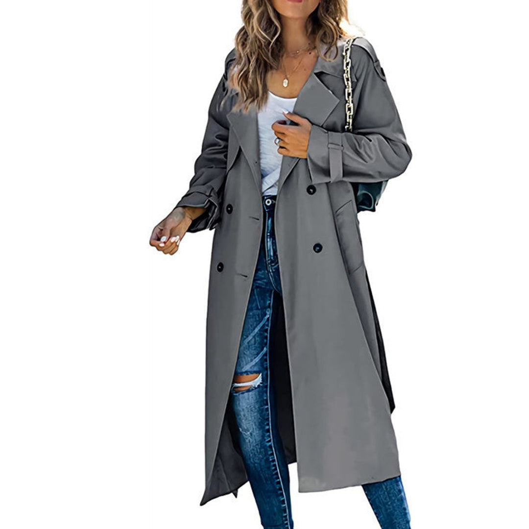 Casual chic women's oversized trench coat, double-breasted style & tie belt for effortless sophistication.