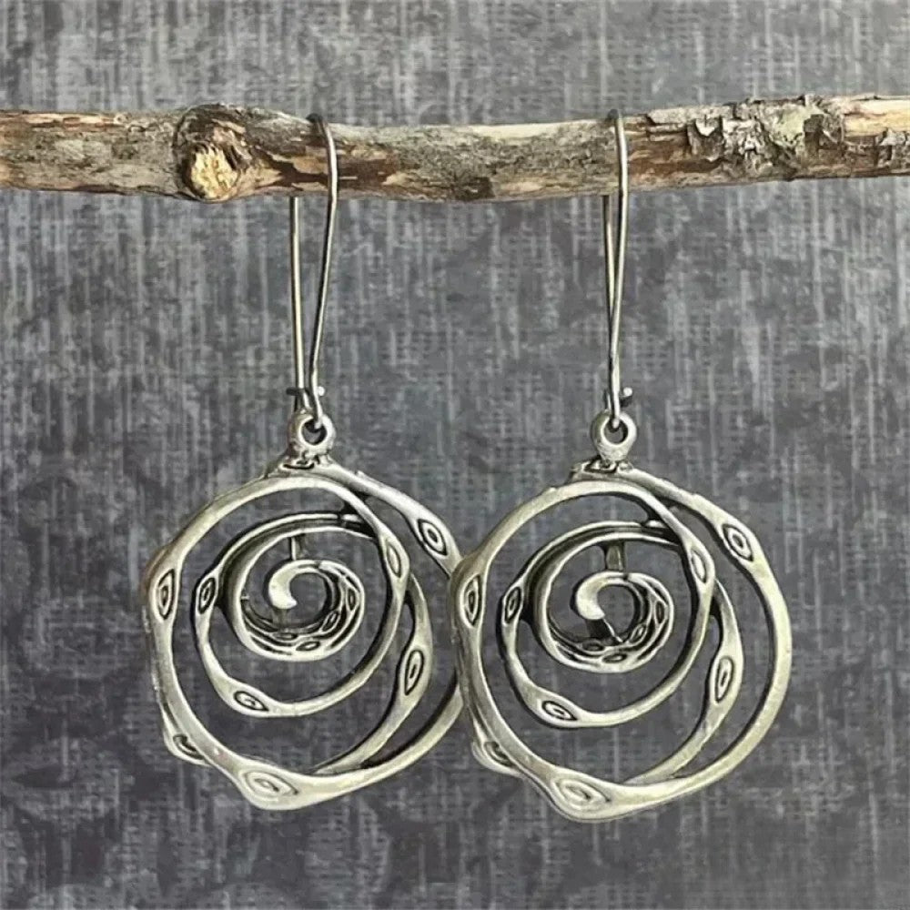 Women's Labyrinth Design Silver Earrings