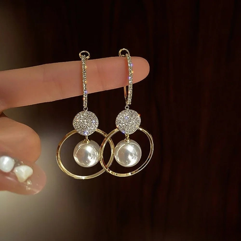 Pearl and Zirconia Drop Earrings