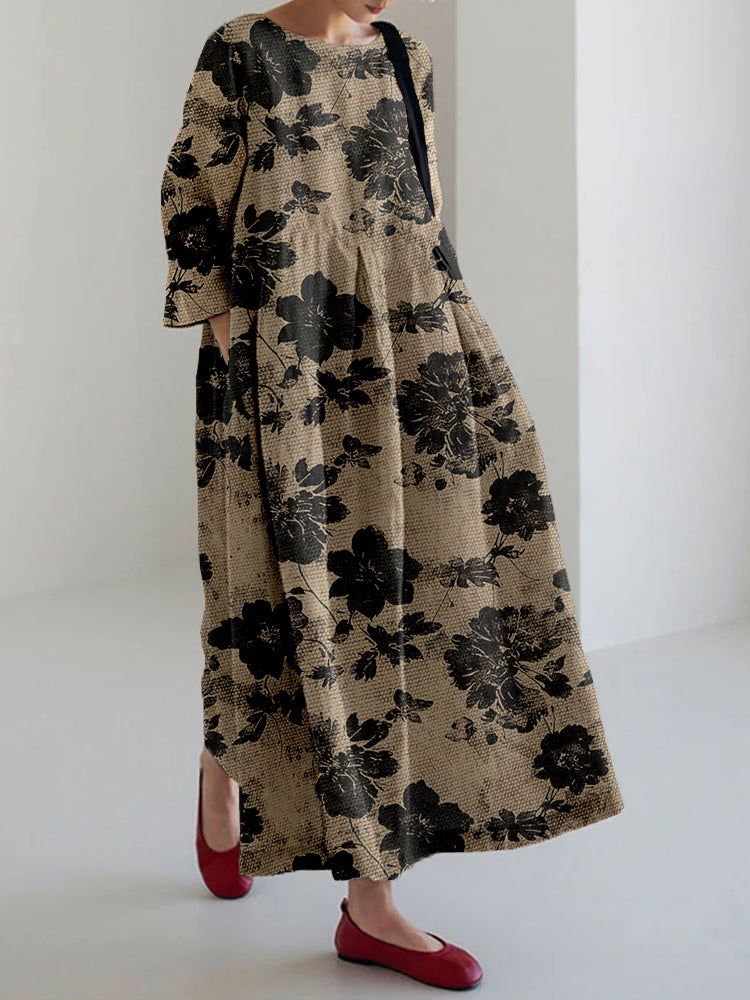 Flowing Botanical Print Midi Dress