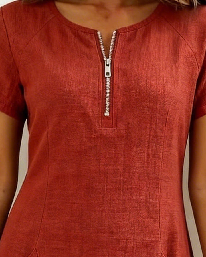 Women's Linen Zip Neck Mini Dress
